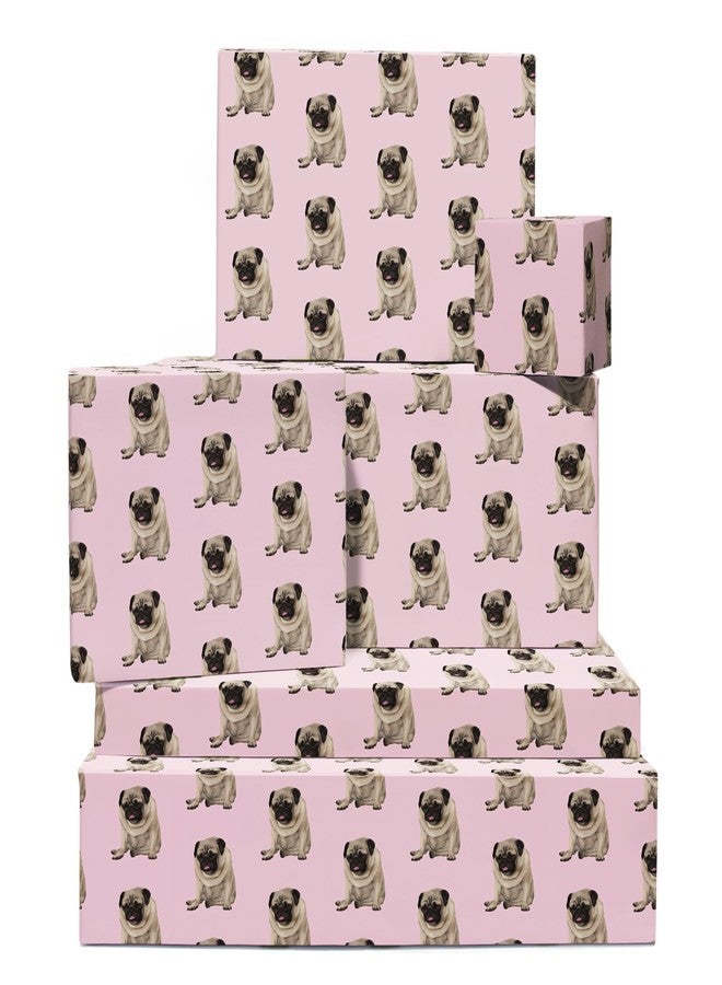 CENTRAL 23 Pug Wrapping Paper - Funny Dog Wrapping Paper - 6 Sheets Of Birthday Gift Wrap For Her - Silly Sleepy Pugs - Pink - For Dog Lovers - Comes With Stickers - Image 1